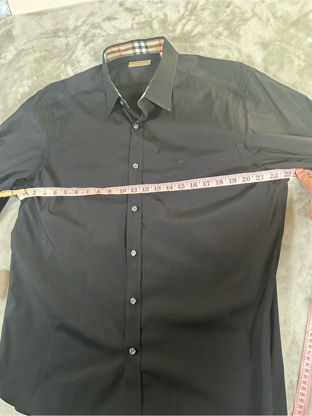 Burberry Black Button-Down Shirt with Signature Check Accents - Picture 11 of 14